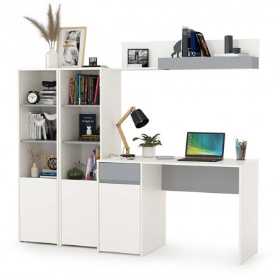 Торонто Компоновка № 06, цвет белый шагрень/стальной серый, ШхГхВ 200х53,1х149,7 см., универсальная сборка