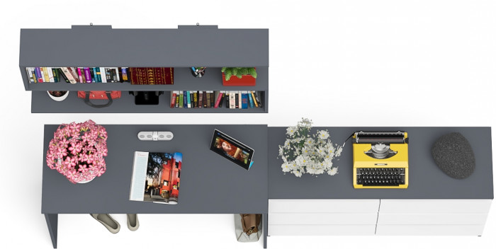 Мори Стол письменный МСП1200.1 + Комод МК1200.6 + Полка 1200, цвет графит/белый, ШхГхВ 240,8х50х209,6 см., универсальная сборка