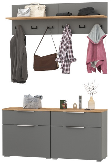 Октава Прихожая 03, цвет серый графит/дуб крафт золотой/фасады МДФ серый графит, ШхГхВ 129,8х35,4х197 см.