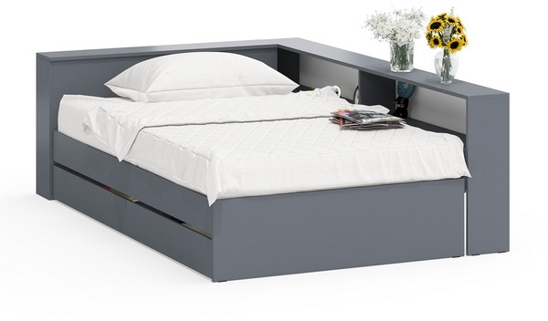 Ксения Кровать с ящиками 1200 + прикроватный блок, графит