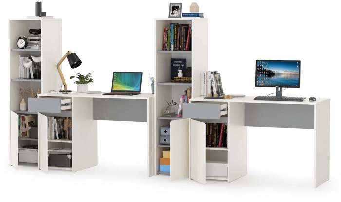 Торонто Компоновка № 07, цвет белый шагрень/стальной серый, ШхГхВ 320х53,1х149,7 см., универсальная сборка