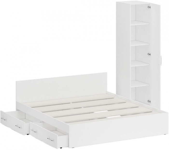 Кровать с ящиками 1800 + Пенал Стандарт, цвет белый, ШхГхВ 183,5х203,5х70 + 45х52х200 см., сп.м. 1800х2000 мм., без матраса, основание есть