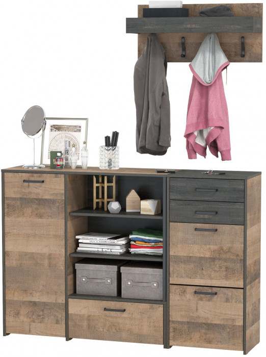 Трувор Прихожая 155, цвет дуб гранж песочный/интра, ШхГхВ 159х37х195 см., универсальная сборка