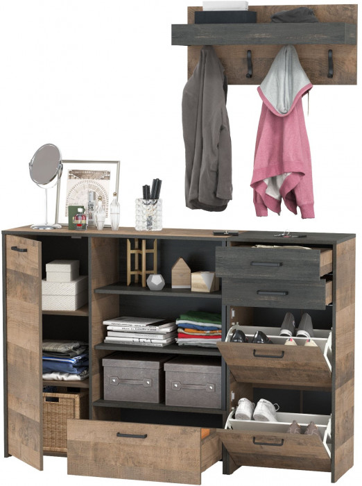 Трувор Прихожая 155, цвет дуб гранж песочный/интра, ШхГхВ 159х37х195 см., универсальная сборка