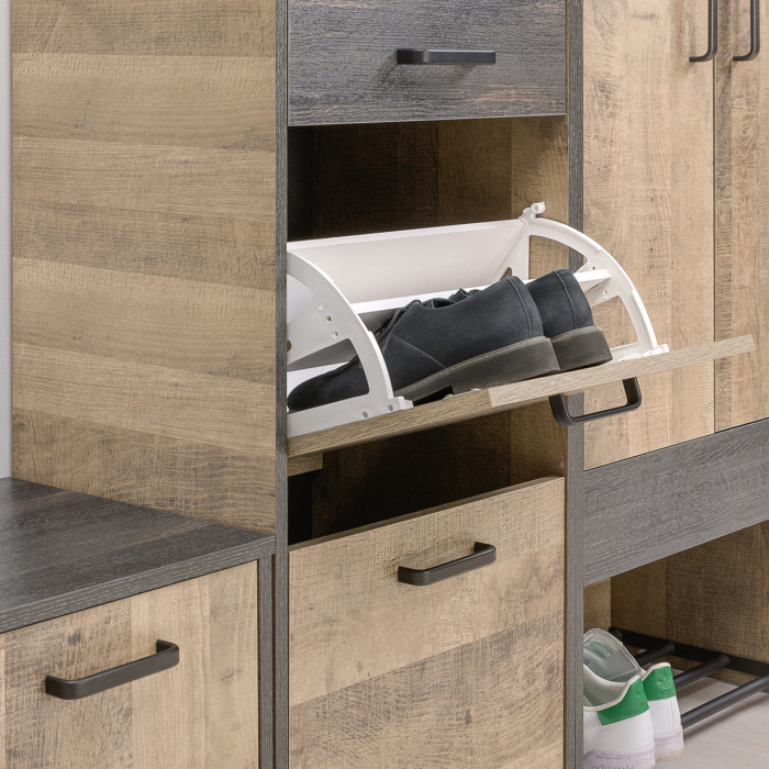 Трувор Прихожая 155, цвет дуб гранж песочный/интра, ШхГхВ 159х37х195 см., универсальная сборка