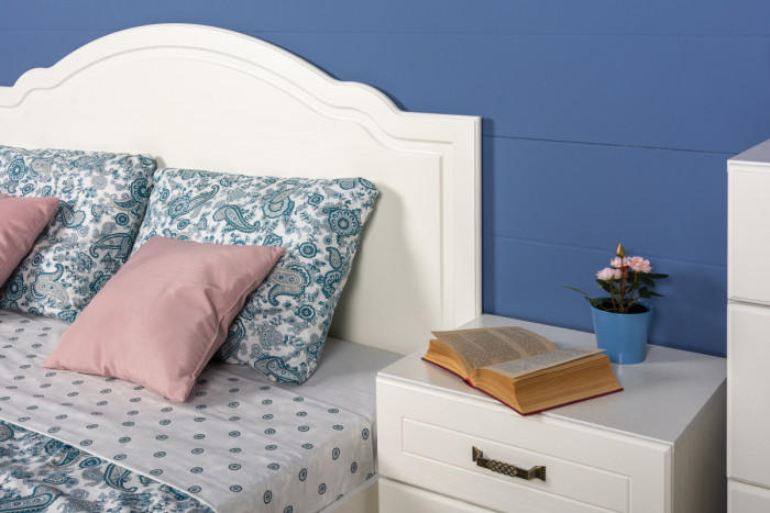 Ливерпуль Кровать 11.08 + осн. + ножки + две Тумбы 08.146 + две 10.117, цвет ясень ваниль/белый, ШхГхВ 266х204х112 см., 1600х2000 мм., б/м, орт. есть