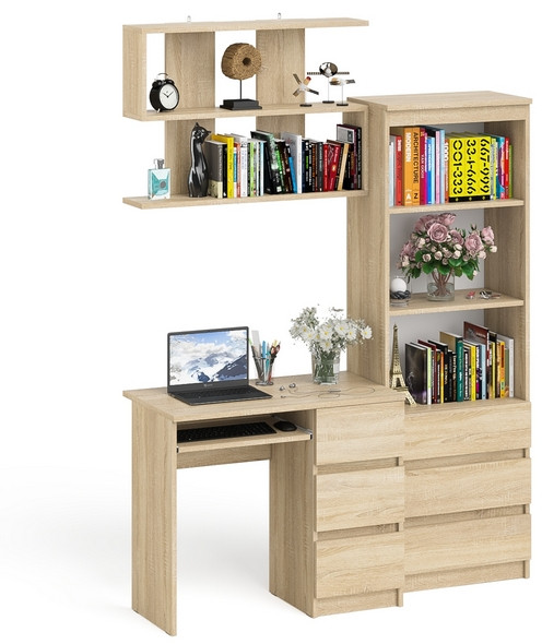 Мори Стол компьютерный МС-6 правый + Стеллаж МСТ600.3 + Полка 900, цвет дуб сонома, ШхГхВ 150,4х50х209,6 см., НЕ универсальная сборка