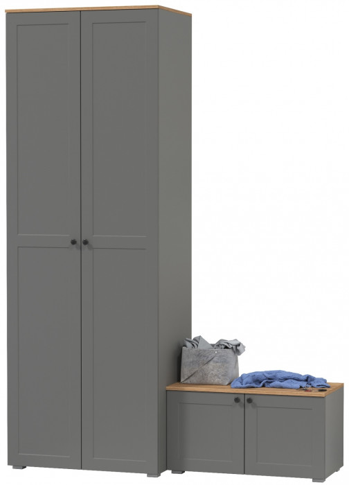 Остин Прихожая 06, цвет серый графит/дуб крафт золотой, ШхГхВ 160х54,3х229,6 см., универсальная сборка