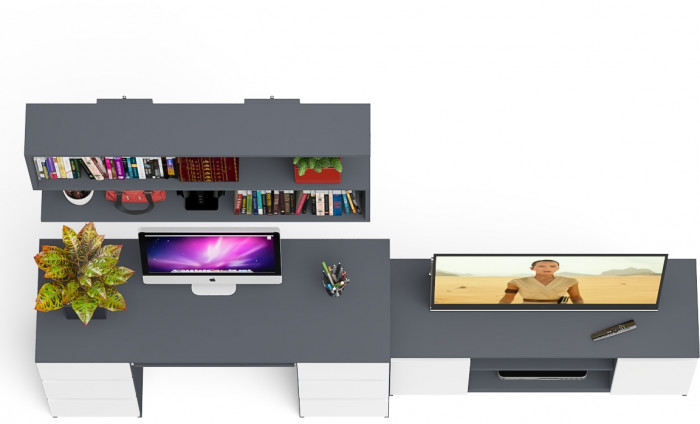 Мори компьютерный стол МС-2 + Тумба МТВ1200.1 + Полка 1200, графит/белый