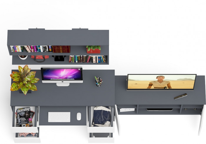 Мори компьютерный стол МС-2 + Тумба МТВ1200.1 + Полка 1200, графит/белый