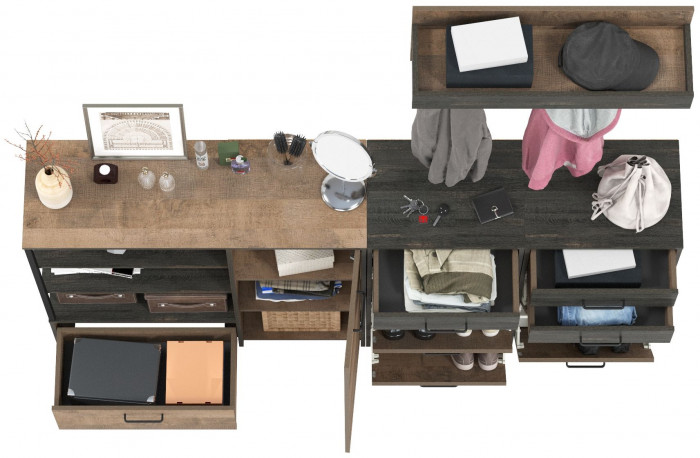 Трувор Прихожая 156, цвет дуб гранж песочный/интра, ШхГхВ 209х37х195 см., универсальная сборка