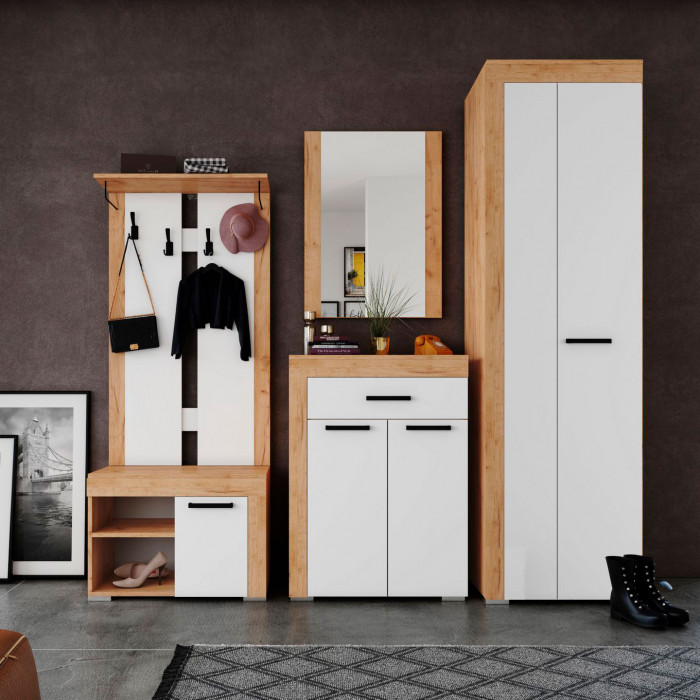 Прихожая Галант вешалка дуб крафт золотой/белый