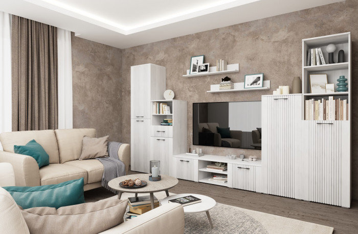 Модульная гостиная "Монреаль" - Белый текстурный/Ясень белый