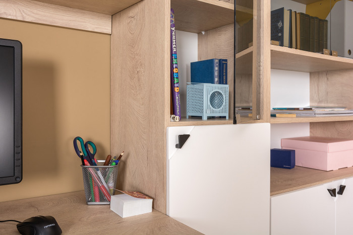 КР100 Бостон 13.156 Шкаф, цвет дуб эндгрейн элегантный/фасады МДФ милк рикамо софт, ШхГхВ 76,8х35,1х194,4 см.