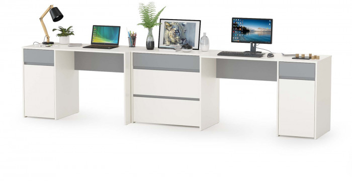 Торонто Компоновка № 09, цвет белый шагрень/стальной серый, ШхГхВ 320х53,1х75,3 см., универсальная сборка