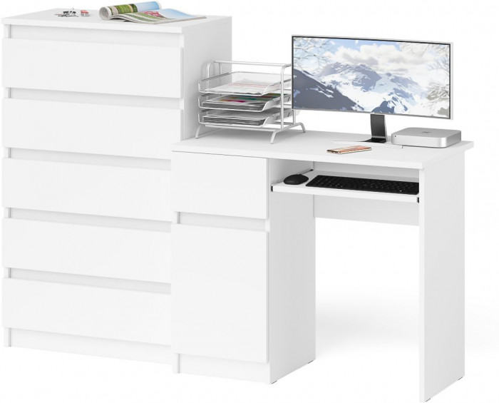 Мори Стол компьютерный МС-1 левый + Комод МК700.5, цвет белый, ШхГхВ 160,4х50х114 см., выдвижной ящик слева, НЕ универсальная сборка