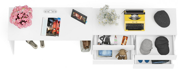 Мори Стол письменный МСП1200.1 + Комод МК1200.6, цвет белый, ШхГхВ 240,8х50х76,6 см., универсальная сборка