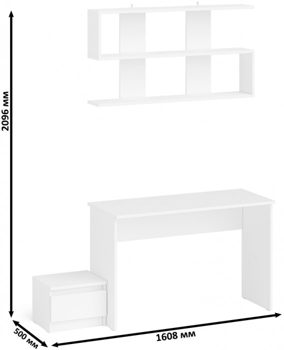 Мори Стол письменный МСП1200.1 + Тумба ТМП400.1 + Полка 1200, цвет белый, ШхГхВ 160,8х50х209,6 см., универсальная сборка