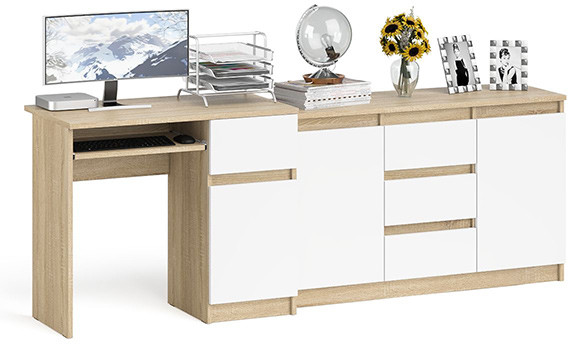 Мори компьютерный стол МС-1 правый + Комод МК1200.3, дуб сонома/белый