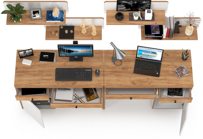 Вуди Компоновка № 02, цвет белый премиум/дуб крафт золотой, ШхГхВ 220х52,7х180 см., универсальная сборка