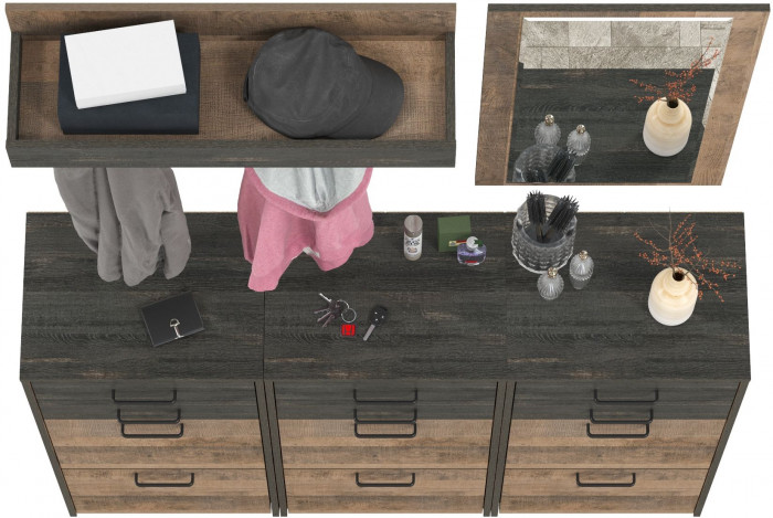 Трувор Прихожая 165, цвет дуб гранж песочный/интра, ШхГхВ 150х37х195 см., универсальная сборка