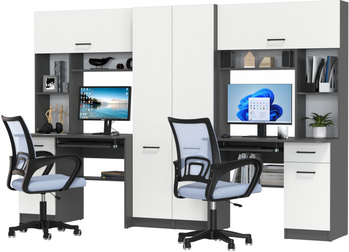 Два стола рабочих 6-0603 Альфа + два кресла 103 серых, цвет графит/белый, ШхГхВ 274х61х181 см., универсальная сборка