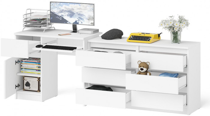Мори компьютерный стол МС-1 левый + Комод МК1200.6, белый