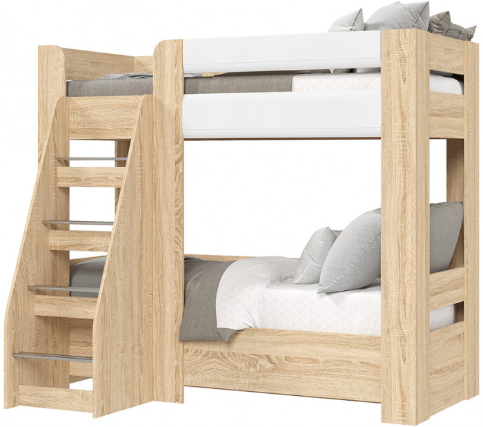 ЛИБЕРТИ КР 04 Кровать 2-х ярусная (1976х1700х1358) Фасад МДФ БЕЛЫЙ ГЛЯНЕЦ/Корпус ДУБ СОНОМА