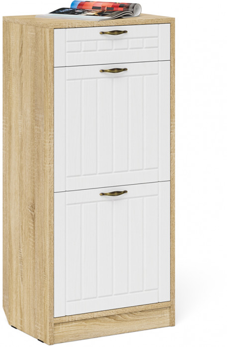 Прихожая П-6 Компоновка № 28, цвет дуб сонома/фасады МДФ белое дерево фрезеровка прованс, ШхГхВ 140х50х210 см., универсальная сборка