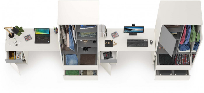 Торонто Компоновка № 11, цвет белый шагрень/стальной серый, ШхГхВ 400х53,1х195,7 см., универсальная сборка